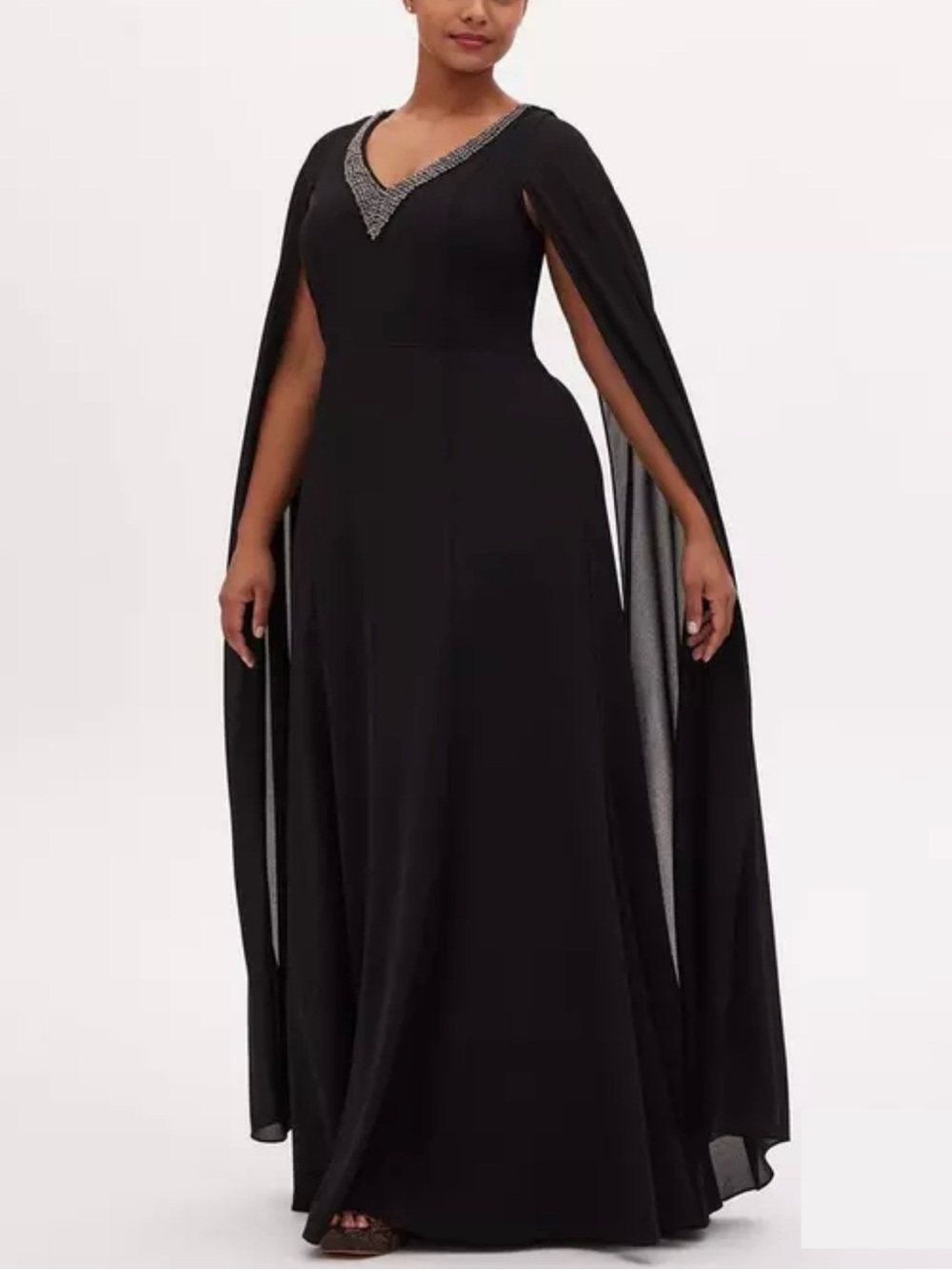 Torrid X Disney Villains Maleficent Black Crepe and Georgette Cape Sleeve Gown